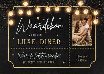 Waardebon diner lampjes goud hartjes foto