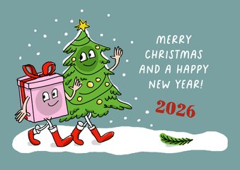 Wandelende kerstboom met kerstkado