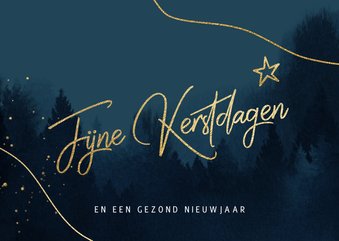 Waterverf kerstkaart kerstbomen blauw goud