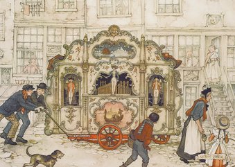 Wenskaart met oud-Hollands draaiorgel