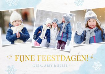 Winterse fotocollage kerstkaart met sneeuwvlokken en foto's