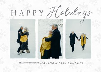 Winterse fotokaart met sneeuwvlokken wit