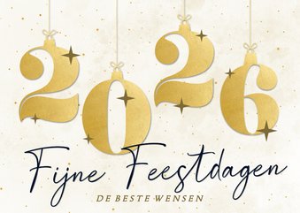 Witte nieuwjaarskaart met kerstballen cijfers in goudlook