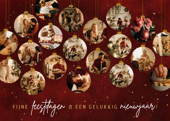 Zakelijk kerstkaartje met 20 kerstballen met foto's