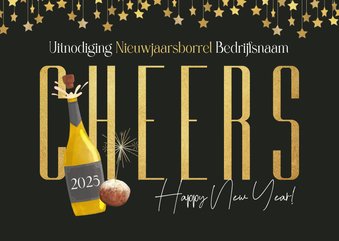 Zakelijk uitnodiging nieuwjaarsborrel champagne oliebol ster