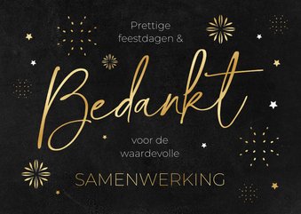 Zakelijke bedankt kerstkaart samenwerking vuurwerk sterren