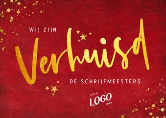 Zakelijke kerst- verhuiskaart met goudlook tekst verhuisd