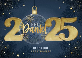 Zakelijke kerstkaart 2025 met kerstbal sterren en takjes