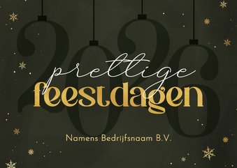 Zakelijke kerstkaart 2026 groen goud sneeuwvlokjes