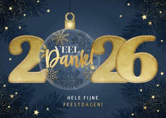 Zakelijke kerstkaart 2026 met kerstbal sterren en takjes