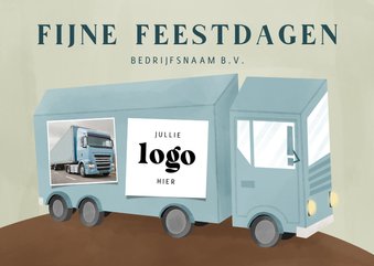 Zakelijke kerstkaart blauwe vrachtwagen fijne feestdagen