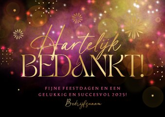 Zakelijke kerstkaart hartelijk bedankt vuurwerk sprankelend