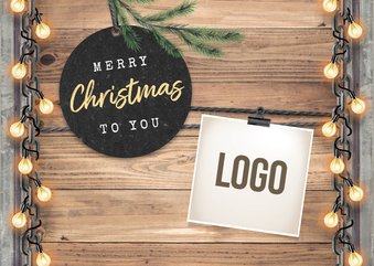 Zakelijke kerstkaart industrieel lampjes logo foto's