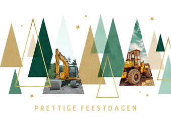 Zakelijke kerstkaart kerstbomen grafisch goud sterren groen