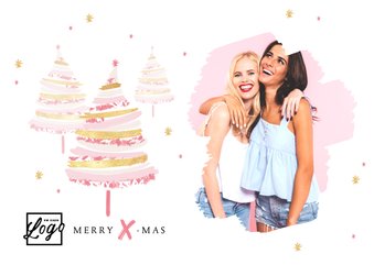 Zakelijke kerstkaart kerstbomen roze goud foto