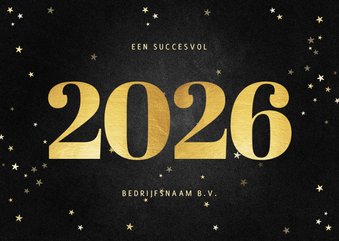 Zakelijke kerstkaart met gouden 2026 en sterren