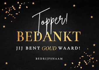 Zakelijke kerstkaart zwart bedankt medewerkers goudlook