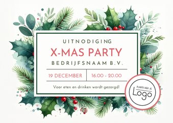 Zakelijke uitnodiging kerstviering met hulst en takjes