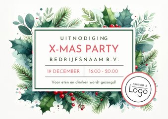 Zakelijke uitnodiging kerstviering met hulst en takjes