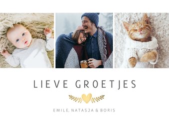 Zomaar fotocollage kaart met gouden hartje en 3 foto's