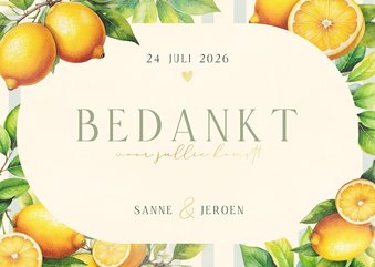 Zomerse bedankkaart met citroenen streepjes en takjes
