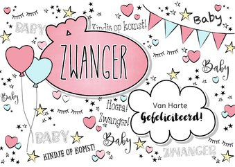 Zwangerschap -Hippe felicitatie kaart in handlettering-stijl