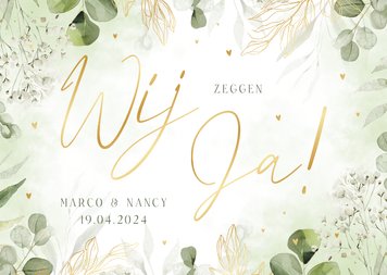 Botanische trouwkaart 'Wij zeggen Ja' met waterverf en folie