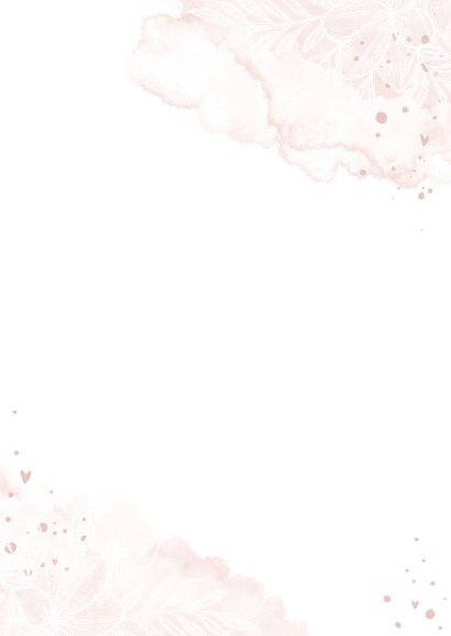 Bedankkaartje lief gouden bloemen met roze waterverf Achterkant