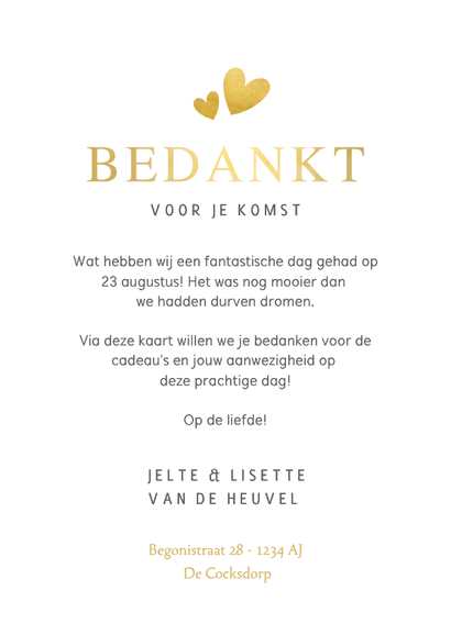 Bedankt trouwkaart in ovale vorm met grote eigen foto Achterkant