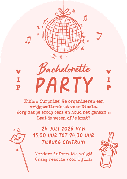 Boogkaart uitnodiging vrijgezellenfeest doodle illustratie Achterkant