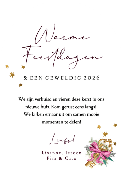 Boogvorm kerst verhuiskaart botanisch sleutel goud strepen Achterkant