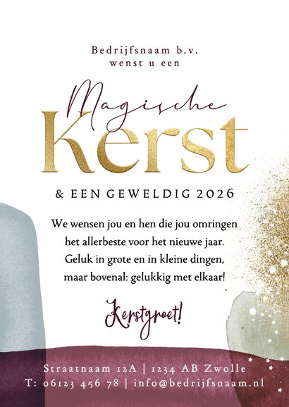 Boogvorm kerstkaart kleurrijk watercolor sterrenstof goud Achterkant