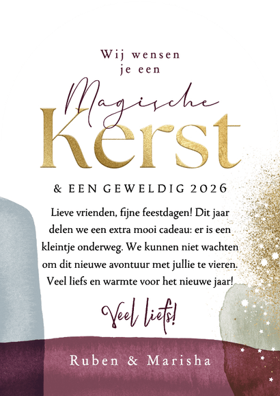 Boogvorm kerstkaart magische kerst sterren goud waterverf Achterkant