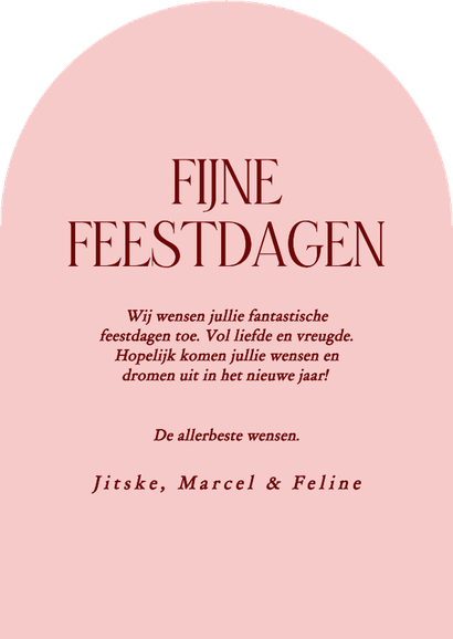 Boogvorm kerstkaartje met strik en foto rood Achterkant