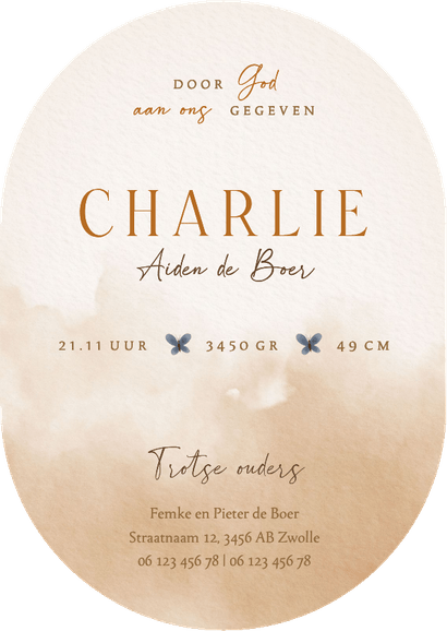 Bosdieren geboortekaartje konijn egel eekhoorn vogel wiegje  Achterkant