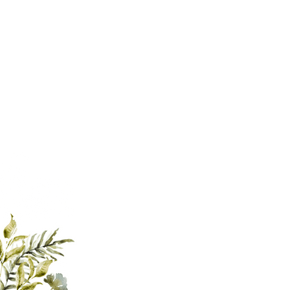 Botanische trouwkaart 'Ja!' watercolour bladeren goud foto Achterkant