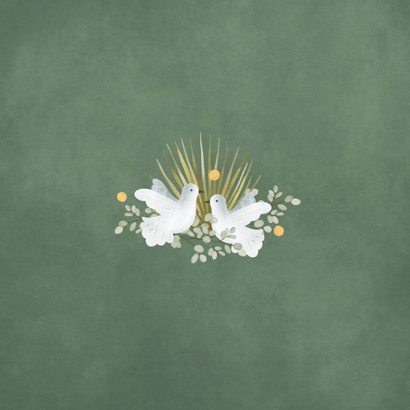 Botanische trouwkaart met witte duifjes en planten kader  Achterkant