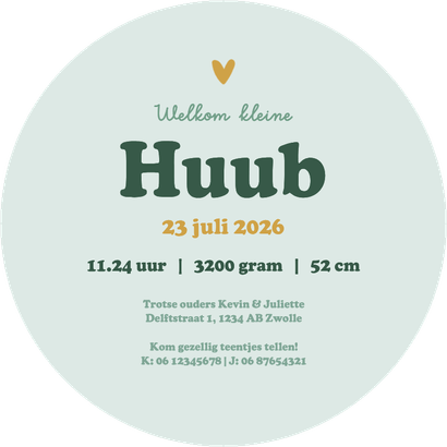 Cirkelkaart geboortekaartje stoer gestreept hip groen Achterkant