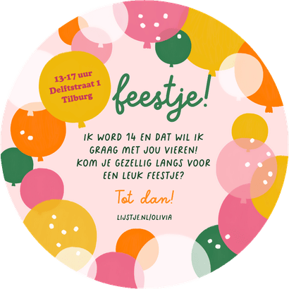 Cirkelvormige uitnodiging kleurrijk ballonnen confetti foto Achterkant