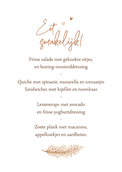 Communie menukaart stijlvol bohemian gedroogde takjes Achterkant