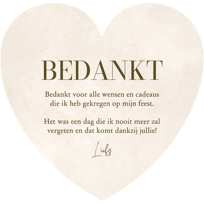 Communiekaart bedankt hartvorm foto's waterverf beige Achterkant