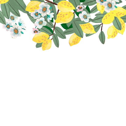 Communiekaart met citroen en bloemen fris Achterkant