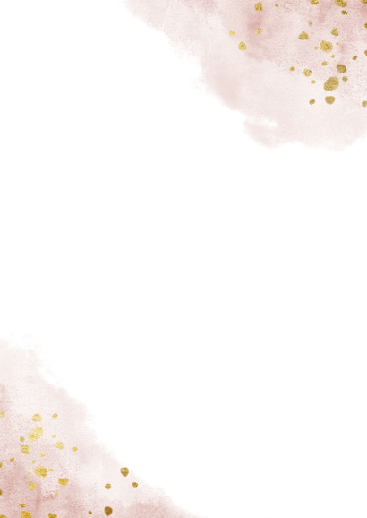 Communiekaart roze met foto, gouden hartjes en waterverf Achterkant