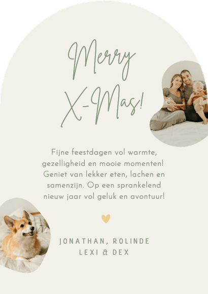 Eenvoudig minimalistisch kerstkaartje Merry X-mas boogvorm Achterkant