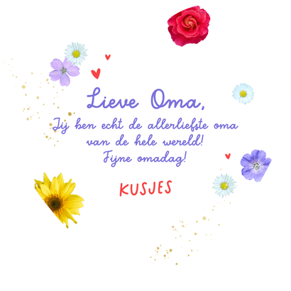 Foto & Moederdag kaart bloemenhartje liefste oma  Achterkant