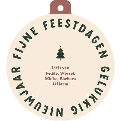 Foto kerstbalvorm kaart blokjespatroon kerstboompjes Achterkant