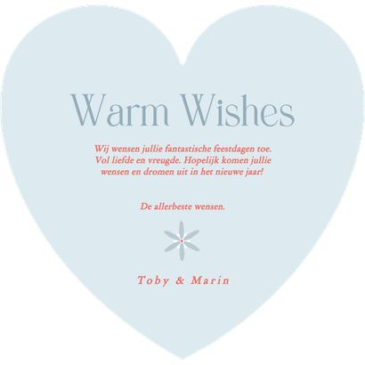 Fotocollage kerstkaart hartje met blauwe bloemen Achterkant