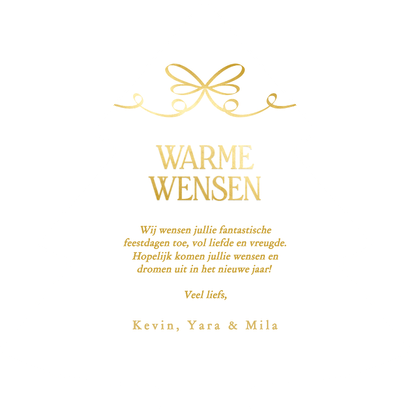 Fotokaart kerstmis in kerstboom vorm met gouden strik  Achterkant