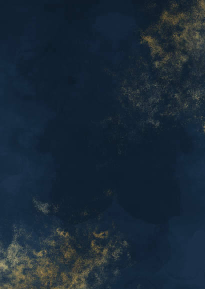 Geboortekaartje blauwe waterverf met gouden poeder Achterkant