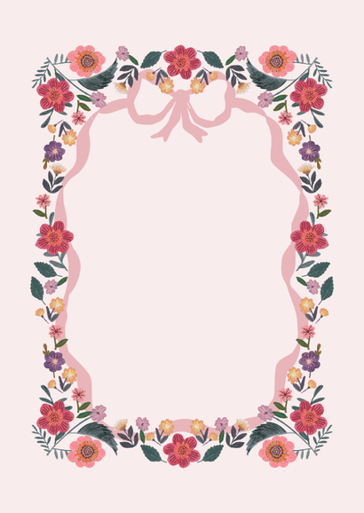 Geboortekaartje bloemen en roze strik Achterkant